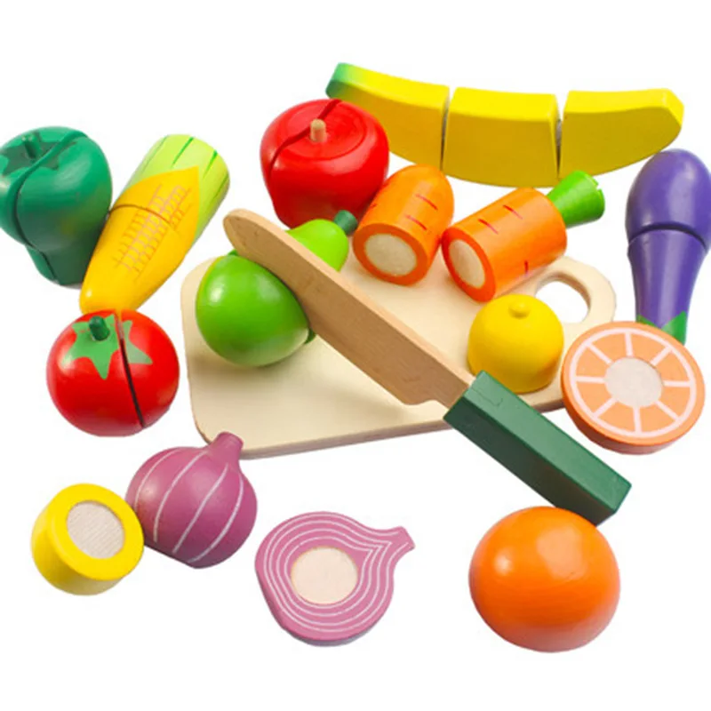 

Wooden Cutting Fruits Vegetables Kitchen Toys Pretend Food Playset for Children Girls Boys Educational Skills Development Toys