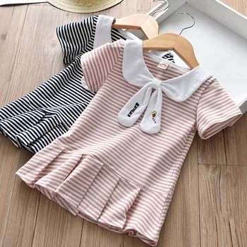 

Leisure Striped Sailor Suit Summer Short Sleeve Toddler Kid Baby Girl Pleated Party Princess Dress Clothes