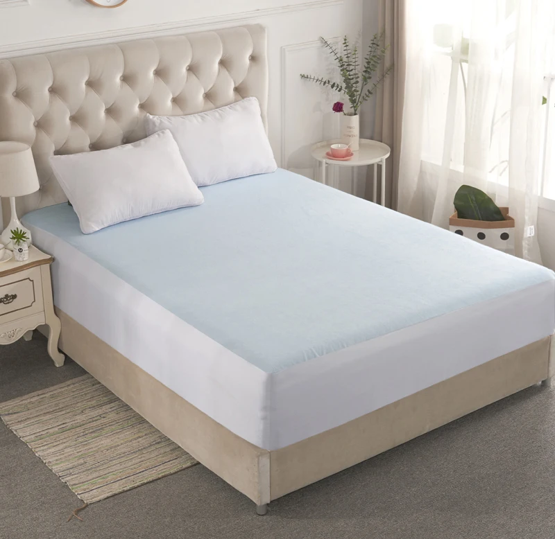 Light Blue 1Pcs Cotton Smooth Waterproof Mattress For Box Spring Mattress Cover Bed Mat BedBug