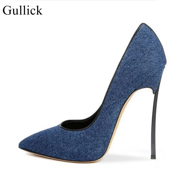 denim heels pumps