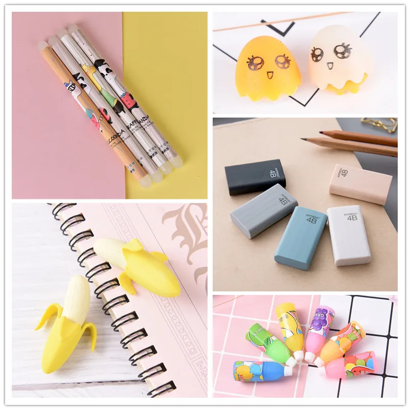 

2pcs Cute Pencil Eraser Students Stationery Rubber 4B Eraser Pencil Eraser School Supplies Random