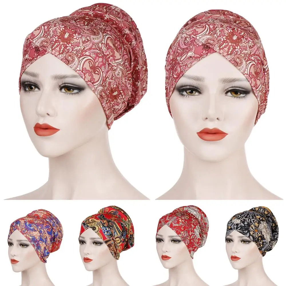 Женский мусульманский головной убор, шапка от выпадения волос, исламский шарф с принтом, тюрбан, головной убор, шапка после химиотерапии, головной убор