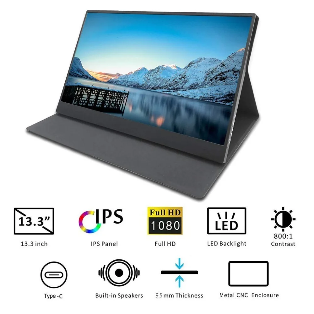 

13.3 Inch USB-C IPS HD Portable Monitor 1920x1080 with 2 Type-C Port Computer PC Gaming Monitor for Raspberry Pi PS3/PS4/Xbox360