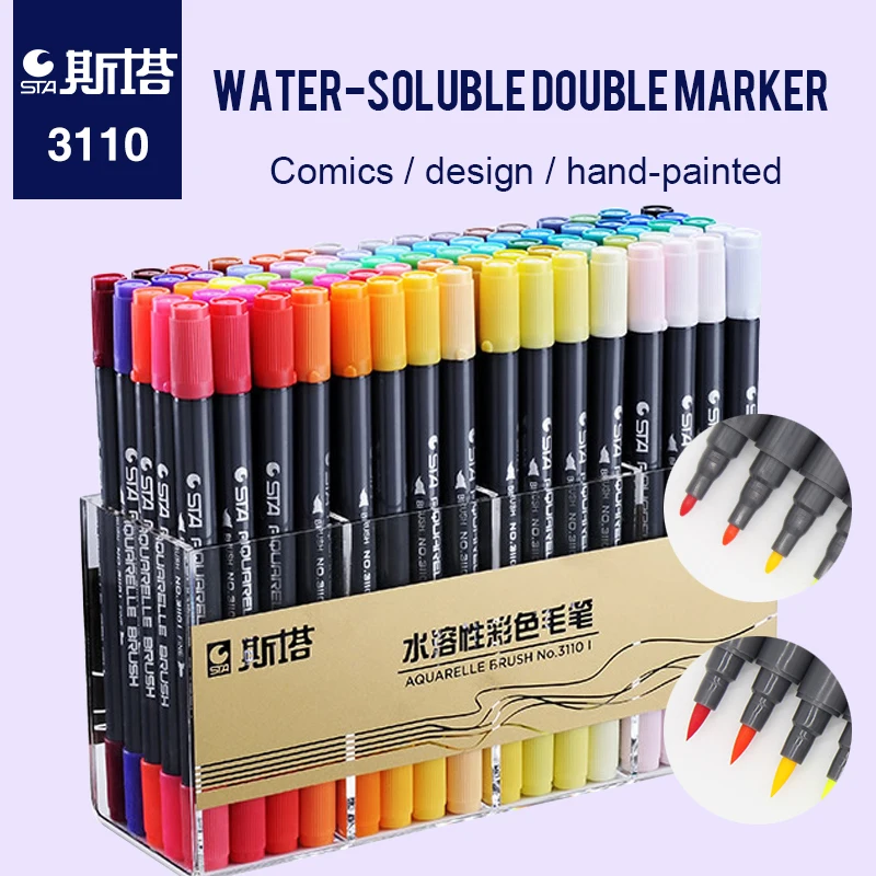 

STA 80 Color Markers Pen For School Double Hand Drawing Pen For Manga Design School Stationery Watercolor Brush Pen