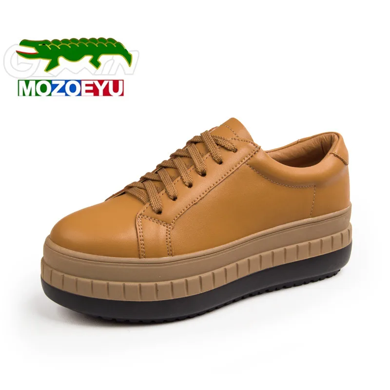 

MOZOEYU Flat Platform Women Leather Casual Shoes New Design Superstar Round Toe Lace Up Women Shoes Fashion Flat Shoes Women