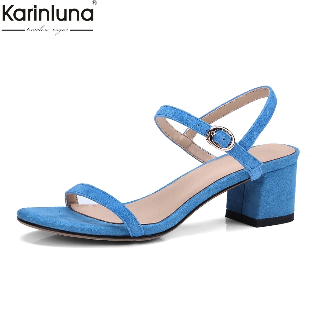 KarinLuna 2018 Top Quality Big Size 33-42 Kid Suede Summer Sandals Woman Fashion Square Heels women's Shoes