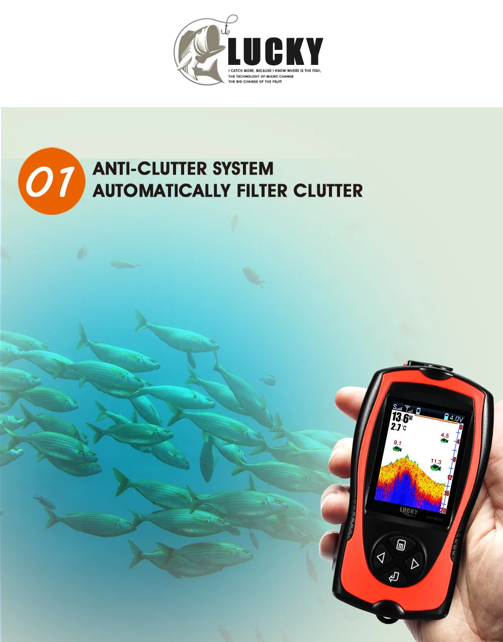 Recarregável sem Fio Lucky Fish Finder Ff1108 1 Cwla Findfish Sonar Sensor Fish Finder Sondadores Deeper Fishfinder Pesca 13 eco sonoras mais profundo fishfinder pesca