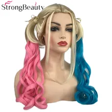 StrongBeauty косплей парик с двумя хвостиками розовый и синий хвост длинные вьющиеся синтетические волосы женский парик для костюмированной вечеринки