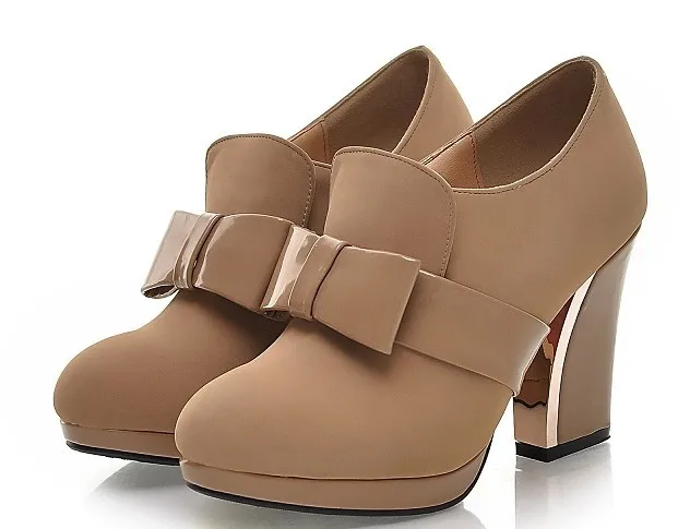

CDTS fashion spring and autumn bowknot ankle-length high-heeled boots thick heel boots women's shoes plus size 32 33 34 35-42 43