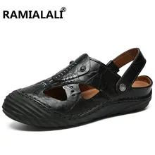 Новые мужские сандалии Летняя Пляжная обувь дышащая сандалии из натуральной кожи высокого качества Мужская повседневная обувь размер 38-44