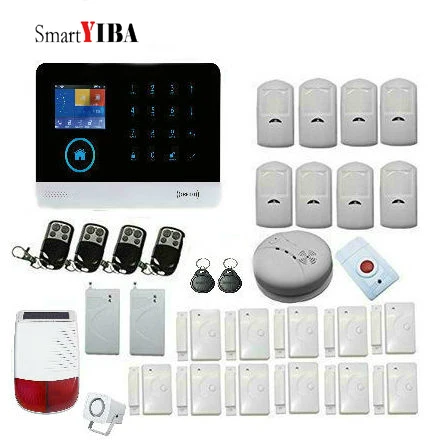 

SmartYIBA Golden Security Home Burglar Security Wireless GSM Alarm System with Sora Siren Wireless Panic Button Shock Sensor