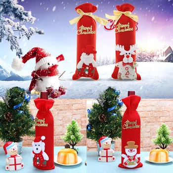 

Red Wine Bottle Cover Bags Decoration Home Party Santa Claus Christmas packaging christmas merry christmas decoration