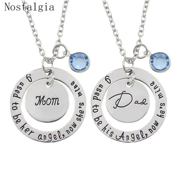 

Nostalgia Mom Dad Round Pendant Necklace Mommy Daddy Jewelry With Blue Crystal I Used To Be Her/His Angel