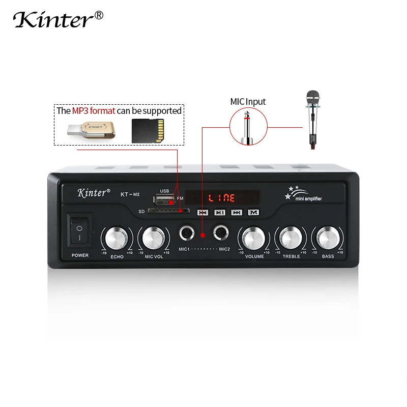 Kinter M2 MP3 Усилитель мощности аудио 2 канала 30 Вт воспроизведение стерео звука Bluetooth