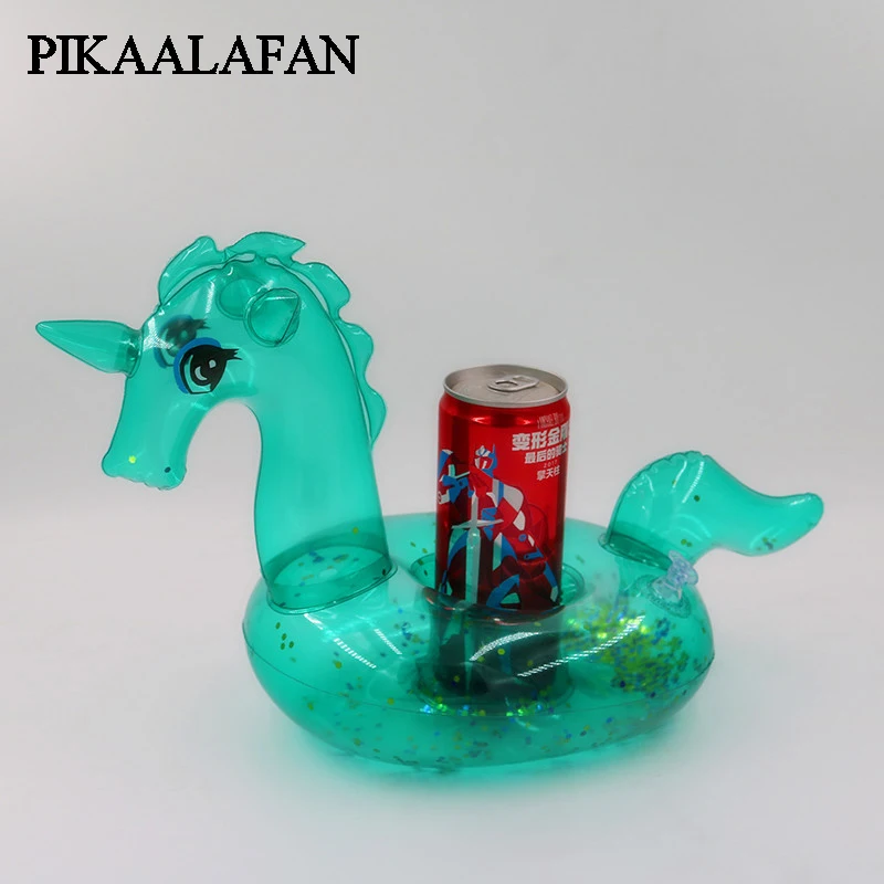 

PIKAALAFAN Ins Sequins Green Transparent Unicorn Cup Holder Inflatable Water Cup Pad Floating Beverage Cup Holder Dive Toys