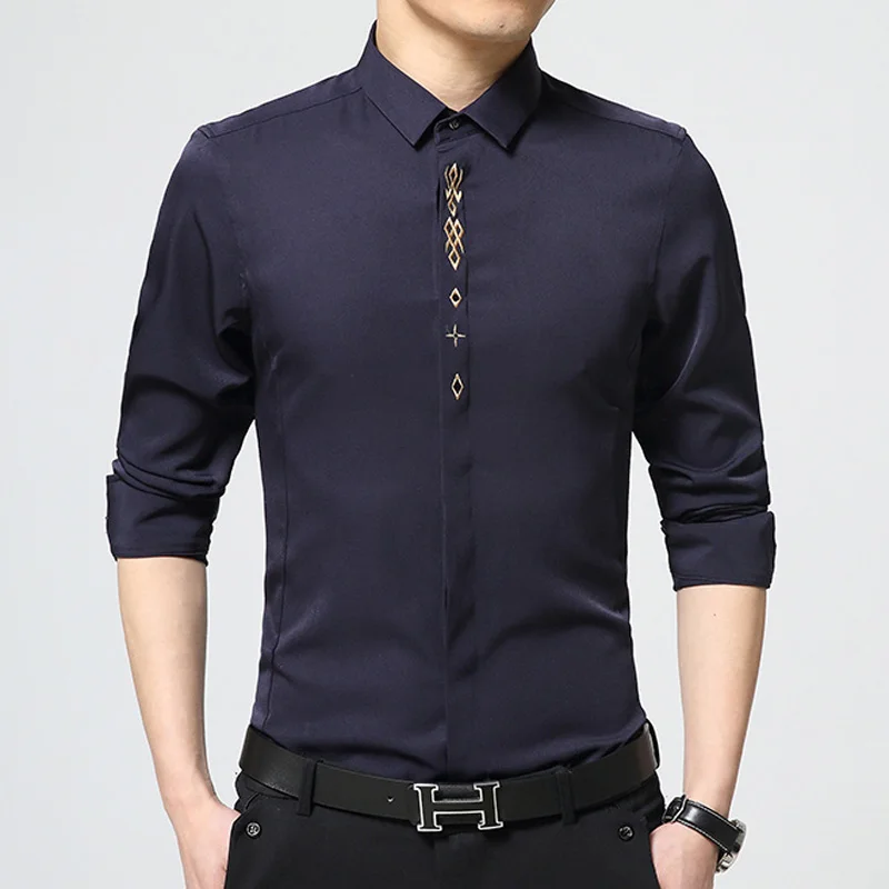 New Fashion 2016 Brand Men Tuxedo Shirt Simple British Embroidery Mens