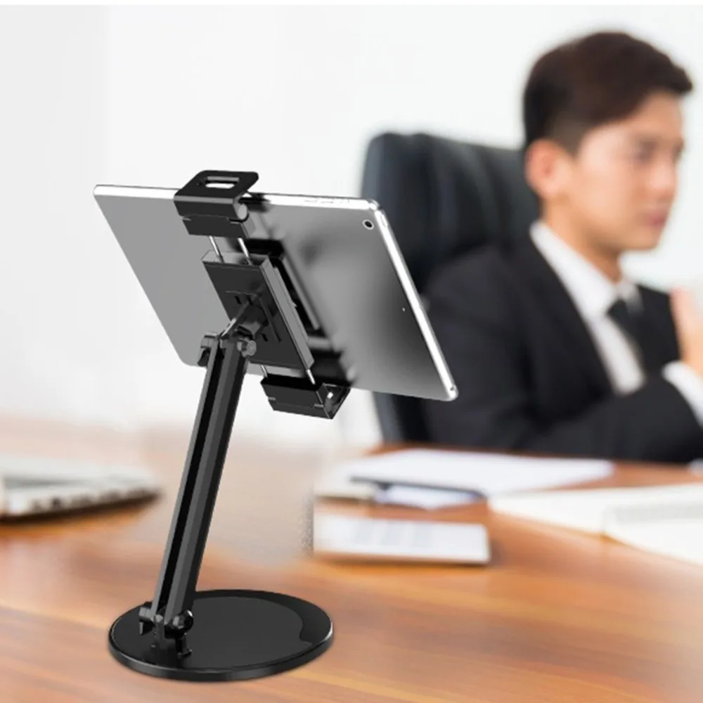 

Universal Tablet Cellphone Holder Stand Adjustable 360 Rotation Metal Base Desk Broadcast Stand for Live Stream Gaming