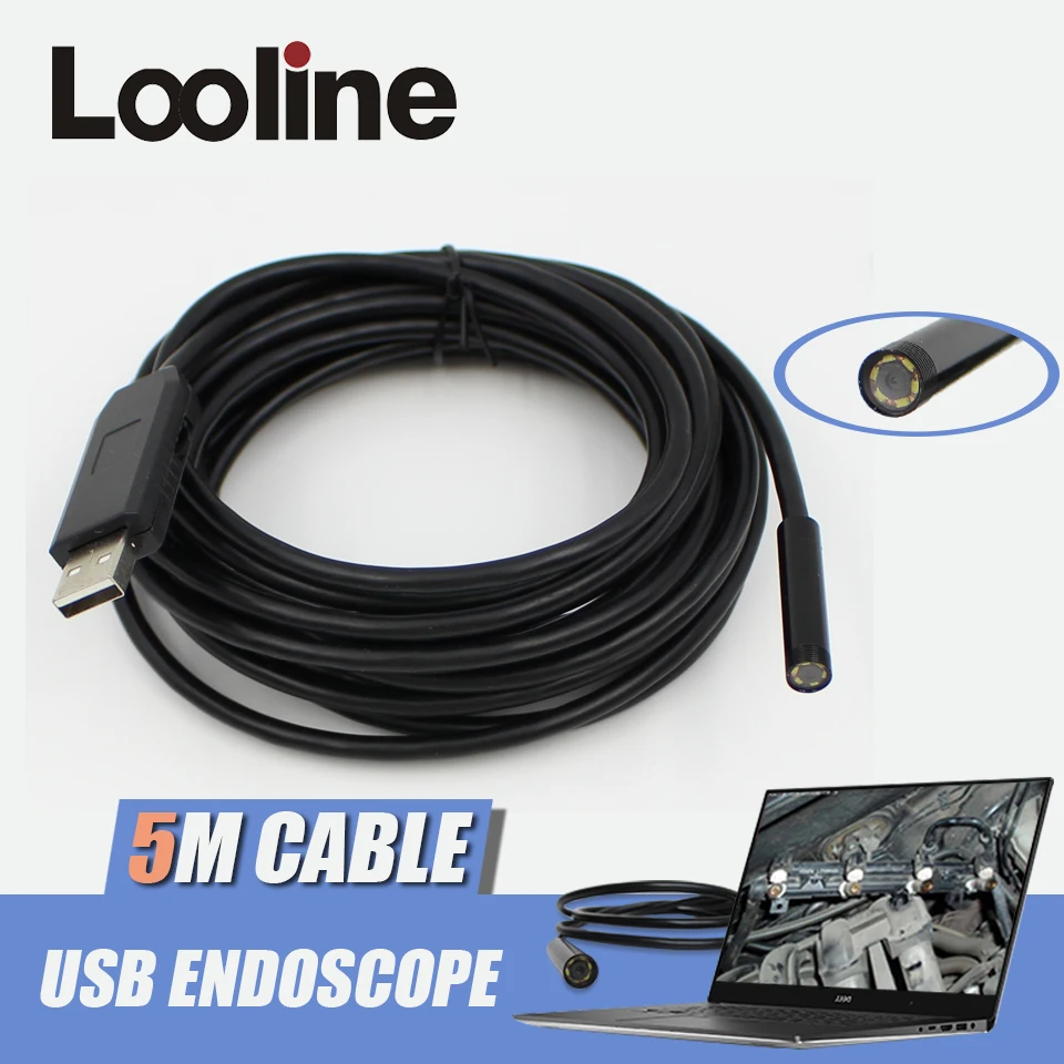 

6 LEDs 7mm Endoscope USB Camera IP67 Waterproof Tube Snake Borescope Car Inspection Sewer Camera With 5M Cable For PC Windows