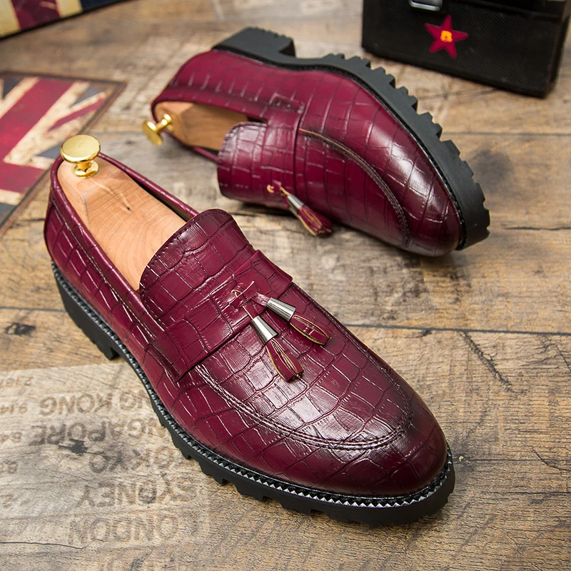 fashion snake skin platform men shoes patent leather luxury brand tassel wedding dress foowear fish brogue oxford shoes for men (61)