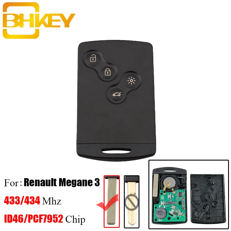 BHKEY 4 кнопки Smart дистанционный ключ Fob 433 МГц PCF7952 чип для Renault Laguna III Megane III Fluence живописные радиобрелоков