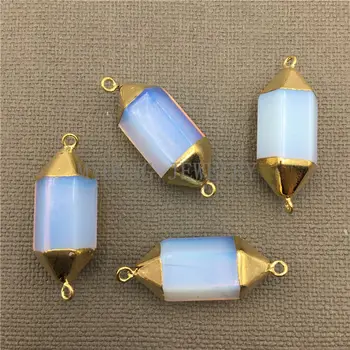 

MY0247 Opal Stone Druzy Pillar Connectors With Double Pure Gold Color Bail,Natural Druzy Gem Stone Charm Pendant