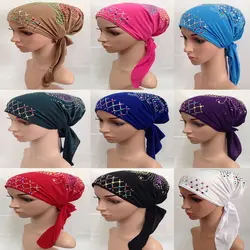 12 шт. Musilm хиджаб Новинки для женщин головной убор многоцветный кепки со стразами исламский шарф