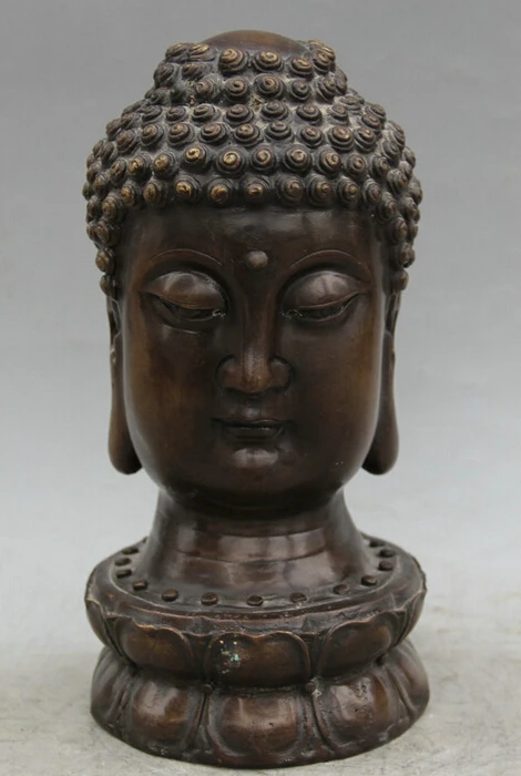 

007259 11" Tibet Tibetan Bronze Sakyamuni Shakyamuni Amitabha Buddha Head Bust Statue