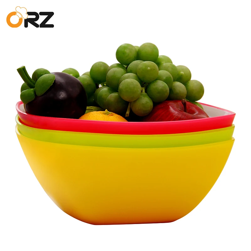 

ORZ Set of 3 PP Pasta Salad Bowl Colorful Fruits Vegetables Plastic Mixing Bowl Snack Candy Dish Kitchen Tableware Food Pot