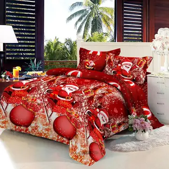

Red Christmas Festive Bedding Set Santa Claus Christmas Gift Duvet Cover Bed Sheets Pillowcase Luxury Bedclothes bed cover D40