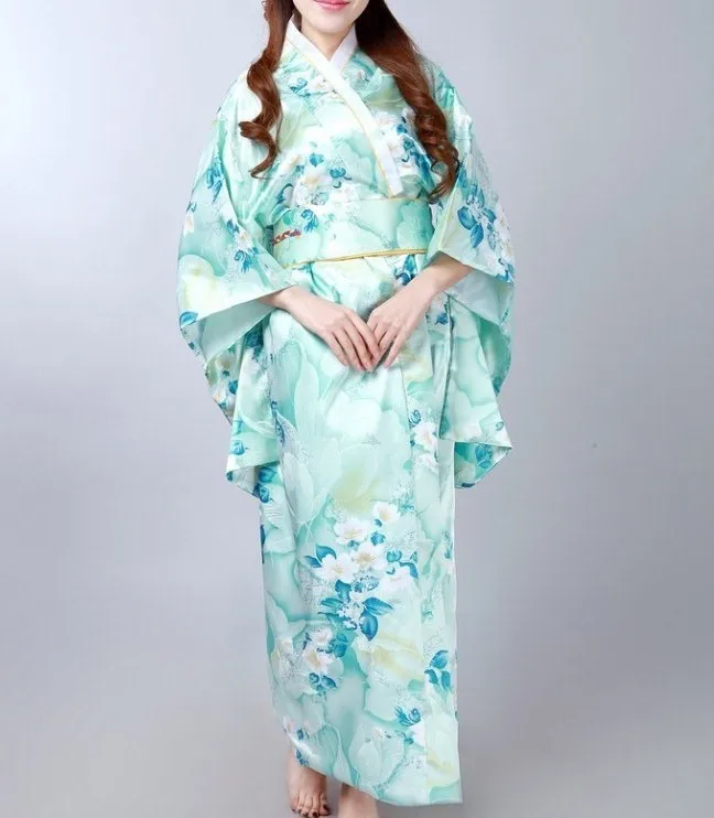 Винтажное японское женское атласное кимоно Yukata Haori с Obi вечернее платье костюм