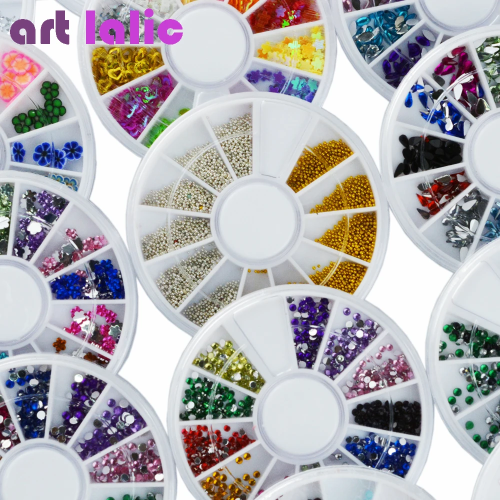 20 Pcs Set Wheel Assorted Nail Art Phone DIY Glitter Rhinestones Glitter Pearl Crystal for Gel Polish Acrylic Tips Decoration 2016 new arrive 2 6mm light purple resin rhinestones non hotfix glitter beauty bead for nails art backpack diy design decoration