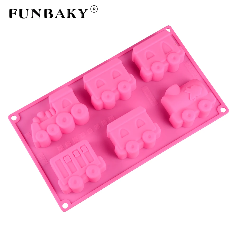 Funbaky 6 Полость 3d Торт силиконовая форма для выпечки Мультфильм машина Формы