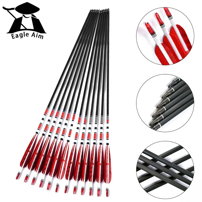 

Hunting Recurve Bow Archery 6/12/24pcs Spine 500 Carbon Arrows Turkey feather for 20-50lbs Longbow