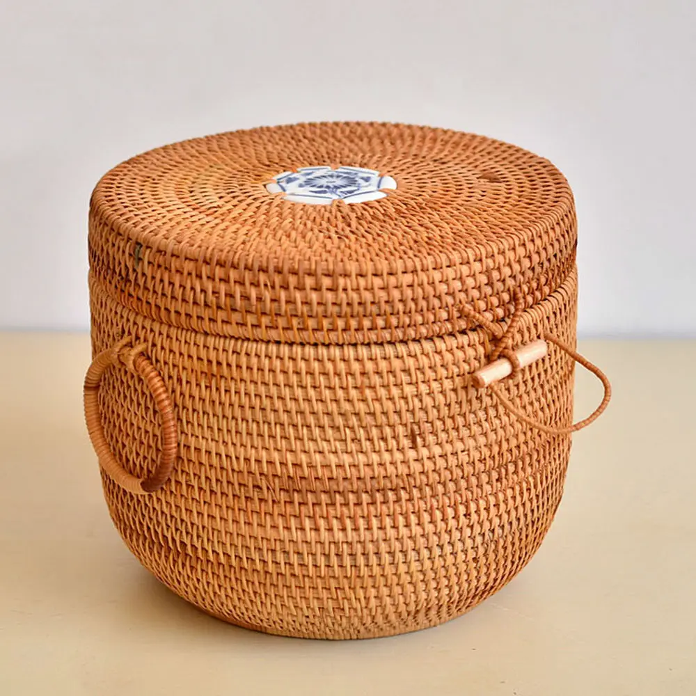  Handmade Rattan Woven Pu-erh Tea Cake Storage Box Canister Kitchen Container Medium - 32798201886