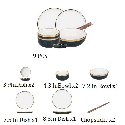 NIMITIME Европейский стиль Керамическая инкрустация чернил посуда набор тарелок Бытовая чаши для риса и супа миски Тарелка суповая ложка, столовые приборы - Цвет: 9 PCS