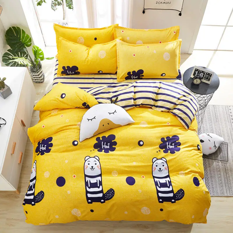 

Cartoon Bedding Sets 3/4pcs yellow and stripe pattern Bed Lines Duvet Cover Bed Sheet Elastic fitted sheet Pillowcases