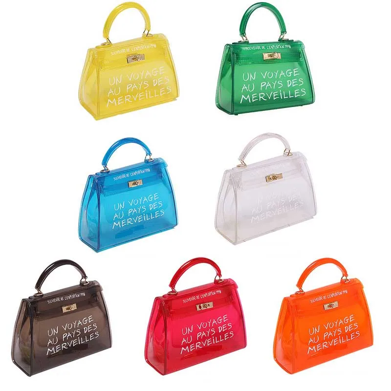 

2018 Top Handle Handbag Clear Transparent PVC Shoulder Bags Women Letter Jelly Candy Color Women Crossbody Bag Luxury Bolsa