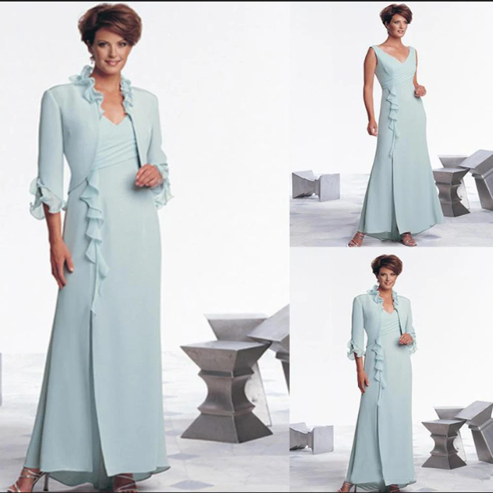 Ruches Hals moeder van bruid jurken 2019 Chiffon bruids moeder jurken lange mouwen 2 Stuk Moeder Van Bruid Pak Bruiloft jas Ruches Hals moeder van bruid jurken 2019 Chiffon bruids moeder jurken lange mouwen 2 Stuk Moeder Van Bruid Pak Bruiloft jas