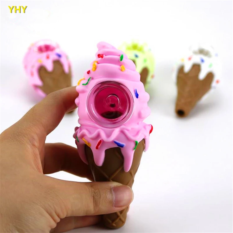 Girly soft ice-cream spoon shape tobacco smoking pipe silicone hand pipe unique glass bong pyrex glass oil burner pipes03