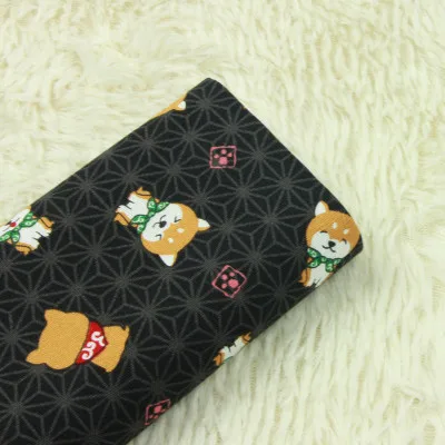 Половина ярда импорт хлопок лен японский мягкий бриз мультфильм собака печать ткань для ручной работы DIY сумка telas A689 - Цвет: black