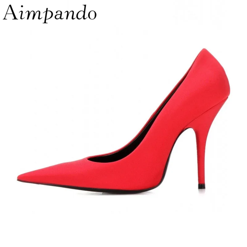 

Sexy Spring Candy Color Satin Pumps Women Thin High Heels Pointed Toe Shallow Shoes Fashion Catwalk High Heel Shoes Woman