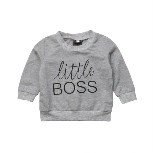 Маленький босс Дети для маленьких мальчиков для девочек осенняя одежда с длинным рукавом и буквенным принтом пуловер худи Толстовка Топы - Цвет: Серый