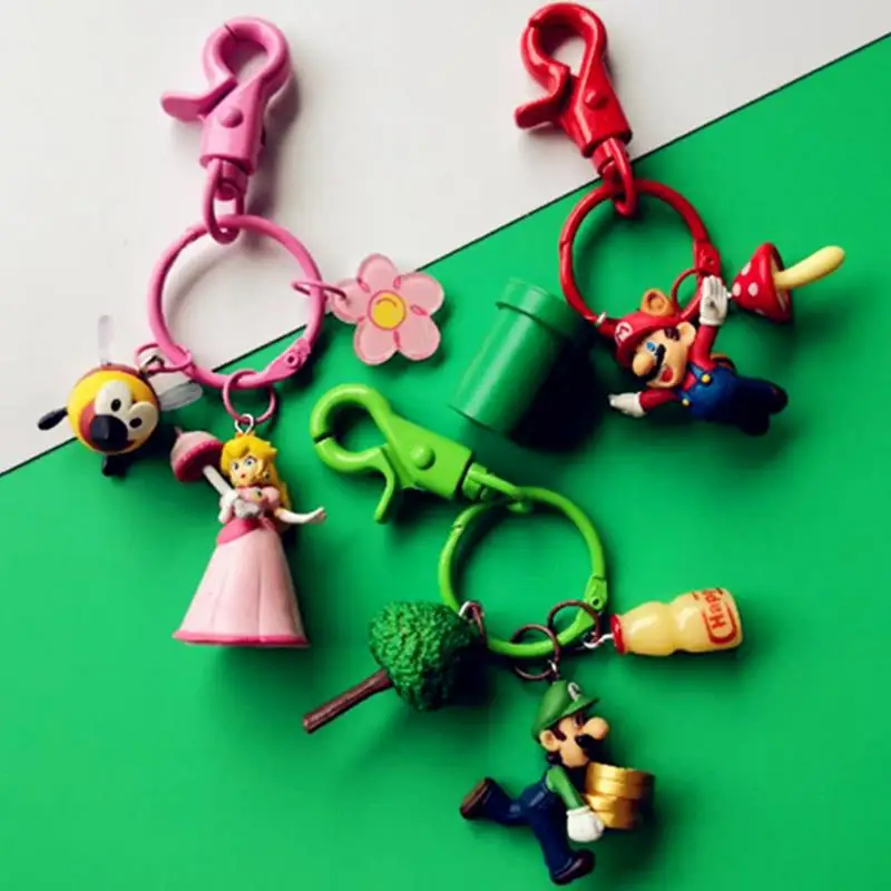 

1 Pc new lovely Super Mario Keychain bag Pendant Figure Toys Japanese Anime Toys Luigi Mario Bros Brothers Keyring Kids Gift