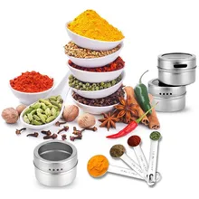 10 шт./компл. прозрачной крышкой Магнитная Spice жестяная баночка Нержавеющая сталь специй Соус контейнер для хранения банки Кухня приправы держатель посуда