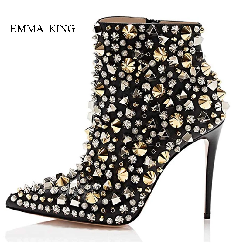 studded high heel ankle boots
