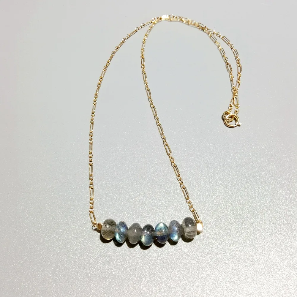 Lii Ji Aurora Labradorite Necklace Natural Stone Elegant Chain 40cm/45cm Delicate Jewelry for Female Girl Friend Gift | Украшения и