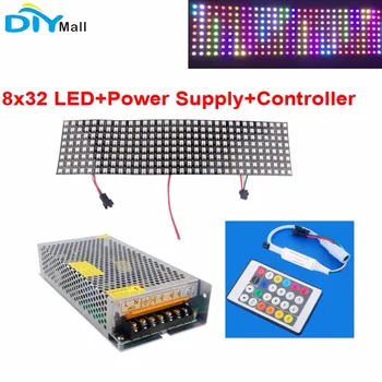 

Addressable WS2812 5050 8X32 Pixels RGB Flexible LED Matrix Panel +DC5V 20A 100W Power Supply Transformer+IR LED Controller