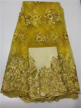 

2019 gold Latest French Nigerian Laces Fabrics High Quality Tulle African Laces Fabrics Wedding African French Tulle green