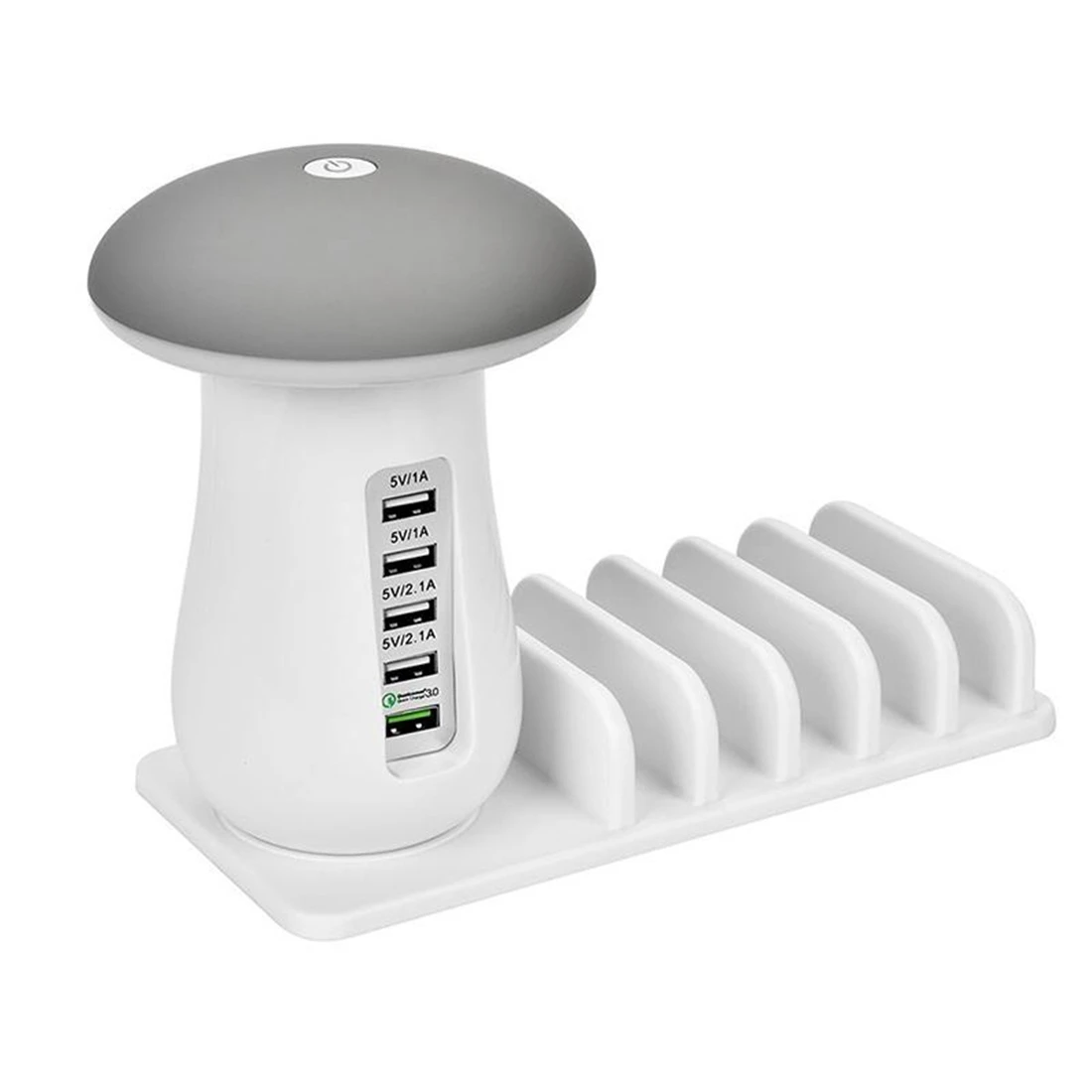 

Mushroom LED Night Light 5-Port USB EU Plug Quick Charging Station Universal Desktop Tablet and Smartphone Charger