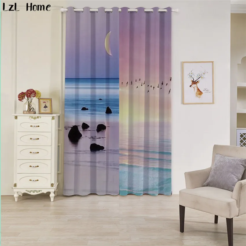 

LzL Home new 3d the coast setting sun pattern blackout curtains light color background luxury Chinese curtain for living room